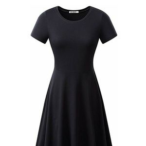 Short Sleeve Round Neck Summer Casual Flared Midi
